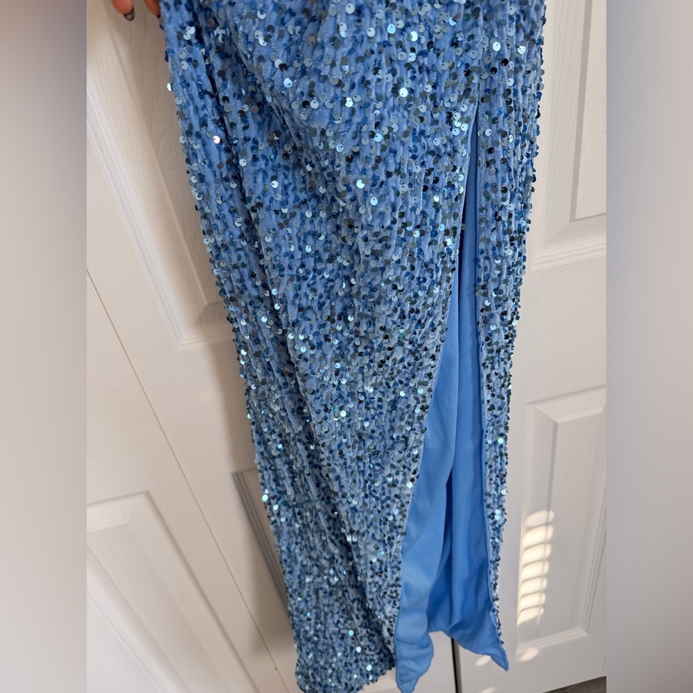 Strapless Sequined Sweetheart Gown in Bright Blue - Picture 5 of 6